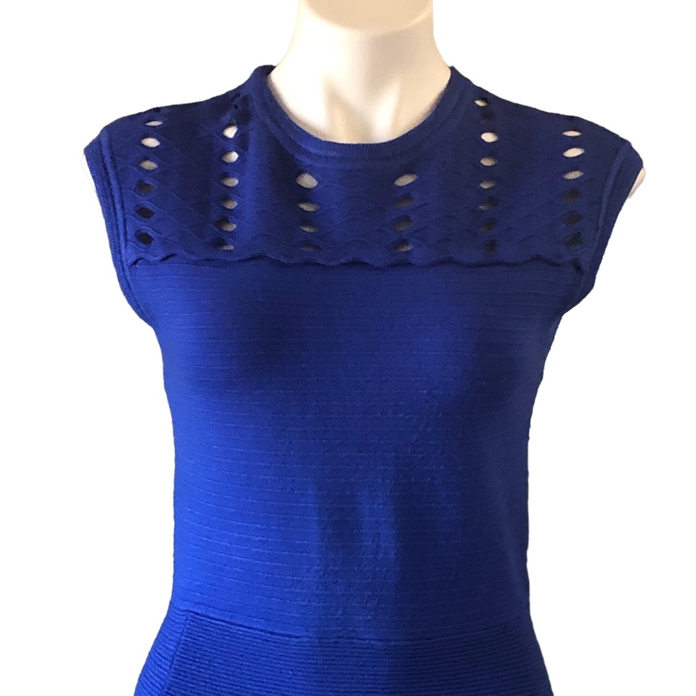 Ted Baker Royal Blue Zaralia Fit & Flare Knit Dress Full Skirt Bodice Cut Outs - Picture 2 of 15